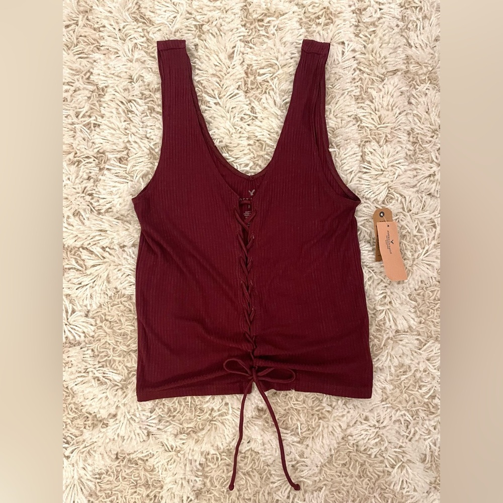 NWT American Eagle Women's Burgundy Lace-Up Tank Top